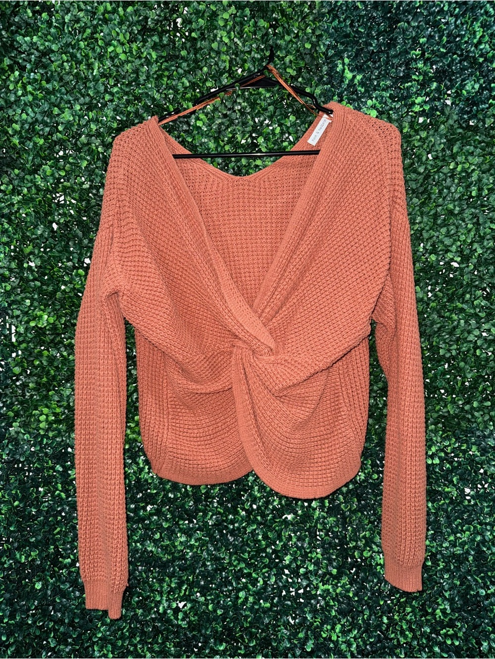 MOON & MADISON Women’s Twist Knot-Front Rust/Burnt Orange Knit Sweater - Size Lg